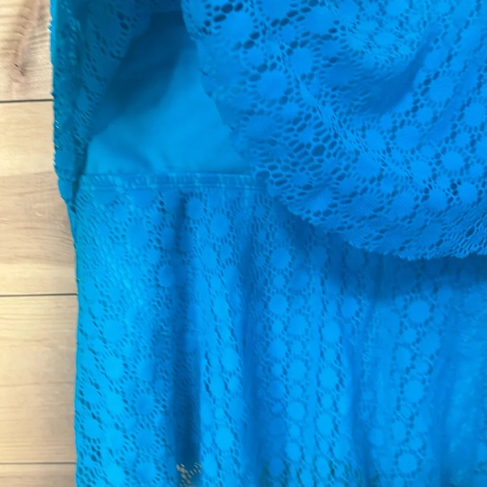 EUC 24th & Ocean Tankini bikini camisole bra top swim suit turquoise lace Large